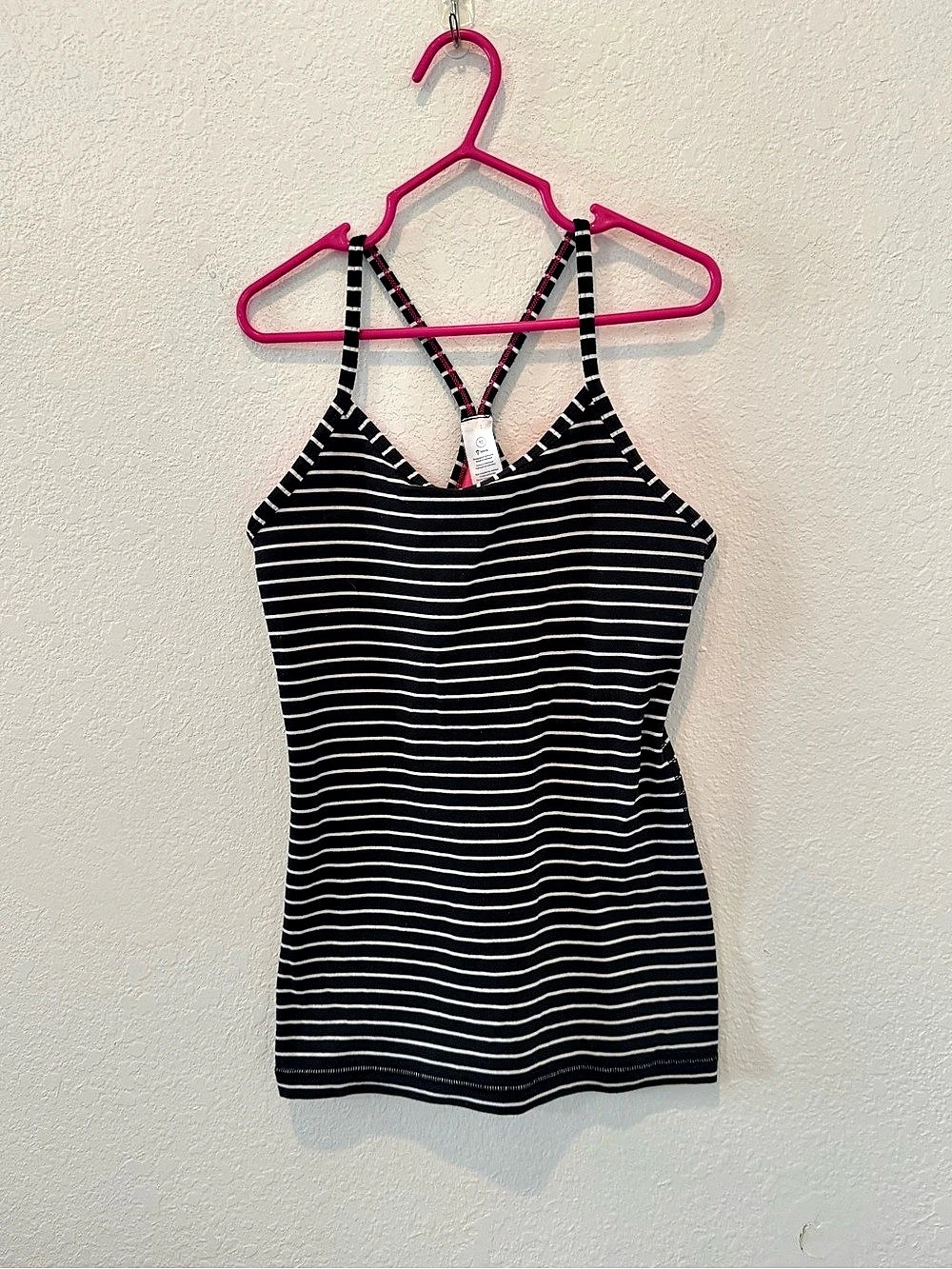 Ivivva Striped tank with shelf bra in Black White & Pink girls Size 10 Like New